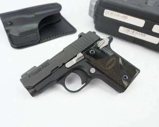 Serial # 27B032813 Condition: Excellent The SIG Sauer P238 is a compact .380 ACP caliber, single-action pistol announced by SIG Sauer at the 2009 SHOT Show. It is modeled after the M1911, similar to the Colt Mustang. This pistol comes with the original hard case, Holster and one mag. This pistol is in excellent condition showing normal signs of use and wear. 