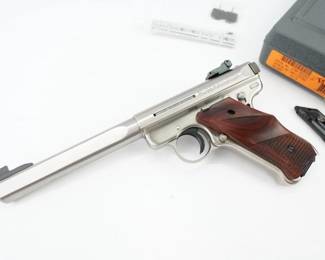 Serial # 270-32222 Condition: Excellent The particular MK III that we’re taking a look at today is the Competition Target Model. It’s essentially a souped-up MK III with some cool features that make it tons of fun at the range! The Ruger MK III was made from 2004 until 2016, when it was replaced by the MK IV. So the MK III is only available on the secondary market. This pistol comes with 2 mags and the original box. This pistol is in excellent condition showing normal signs of use and wear. 