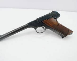 The Colt Huntsman is a post-WWII, .22 Long Rifle semi-automatic pistol. It is fed by a single stack detachable magazine. Though lesser known than some of Colt’s other era products, production spanned 22 years, from 1955 to 1977. This example remains in great condition!
