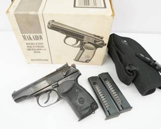 The Makarov pistol or PM is a Soviet semi-automatic pistol. Under the project leadership of Nikolay Fyodorovich Makarov, it became the Soviet Union's standard military and Militsiya side arm in 1951. This Pistol comes with the original box and 2 mags. This Pistol is in excellent condition showing normal signs of use and wear.