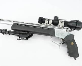 Serial # 318169 Condition: Excellent Big bores for Big Boars. Made for the TC Contender single-shot handgun/carbine, this powerful cartridge is simply the .444 Marlin case necked-down to accept .375? bullets. Paired with a Raditions scope. This is a great piece to add to any collection, This Firearm is in excellent condition showing normal signs of use and wear. 