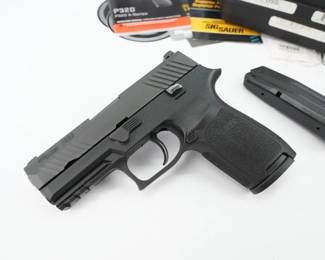 Serial # 58A052594 Condition: Excellent The SIG Sauer P320 is a modular semi-automatic pistol made by SIG Sauer, Inc., SIG Sauer's American branch. It is a further development of the SIG Sauer P250, utilizing a striker-fired mechanism in lieu of a double action only hammer system.This pistol comes with 2 mags and the original box.This pistol is in excellent condition showing normal signs of use and wear. 