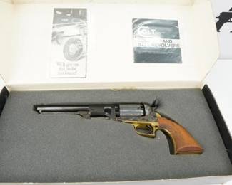 Serial # 27156 Condition: Excellent The Colt Dragoon revolvers were designed by Samuel Colt to improve on the successful Colt Walker revolver. Dragoon revolvers were made from 1848-1861 and were popular with both the military and civilians. Rugged and hard-hitting, three distinct models were developed, and some were even outfitted with detachable shoulder stocks. The term "Dragoon" referred to mounted cavalrymen who used heavy, high caliber pistols such as this. At a hefty 4 lbs. 2 oz., these revolvers were too heavy to be carried and were typically kept in holsters on the horse's saddle. The Colt Model 1848 Percussion Army Revolver is a .44 BP caliber revolver designed by Samuel Colt. SN 27156 This revolver comes in the Original box and is in excellent condition showing minimal signs of use and wear. 