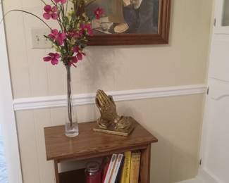 Praying hands, cookbooks, artwork 