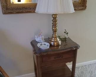 Side table with cut glass top one of two matching lamps