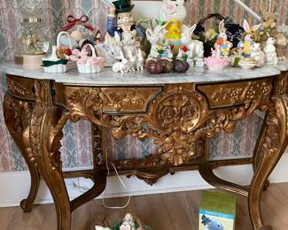 Marble gilt table, Easter decor