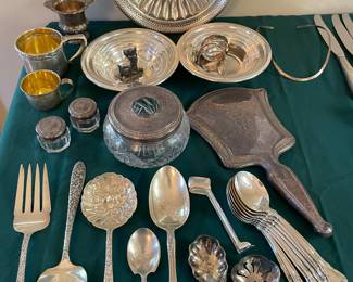 Sterling "Repousse" , "Chantilly", bowls, dresser set,  baby cups
