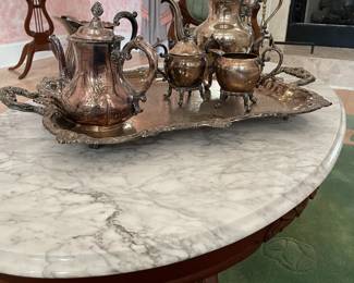 Marble top coffee table & tea service