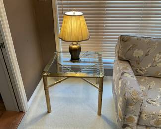 BRASS END TABLES. AND LAMPS 