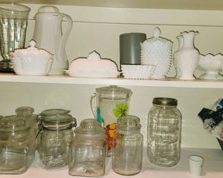 Apothecary and canning jars, milk glass