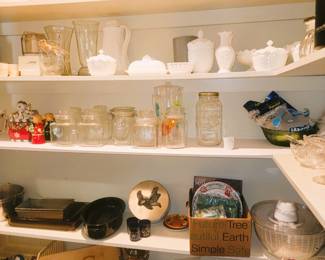 Milk glass, kitchen supplies
