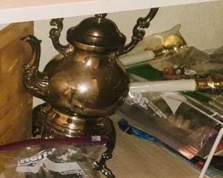 roaster, stock pot, silver-plate coffee pot
