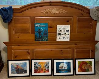 Fishing books, fishing hats, bed frame headboard & footboard, Disney art