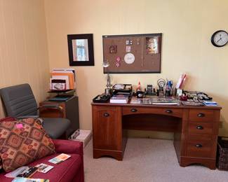 Desk, heavy duty mcm style office chair (there are2), office desk supplies