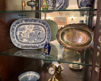 Clocks, silver, perfume bottles, misc. asian