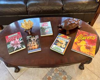 Florida related books and nice wood turtle bowl with lid