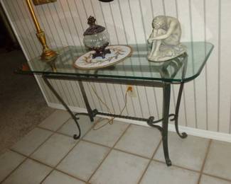 Glass and wrought-iron foyer table