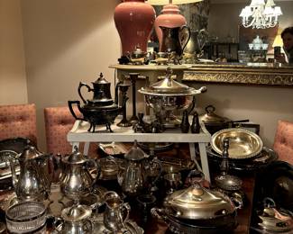 Silver and silver plate ... fun decor pieces and serving pieces. Watch it SHINE!