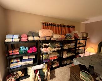 LINENS: Sheet, towels, decor pillows, afghans, blankets