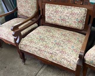 Eastlake parlor chair and settee