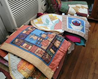 Hand pieced, hand quilted table runners, tree skirt, quilts, pillows