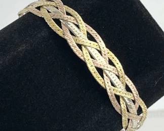925 Silver Tri-Tone 5 Strand Braided Bracelet