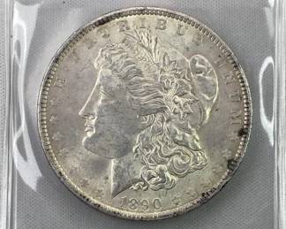 1890 Morgan Silver Dollar, AU+/UNC