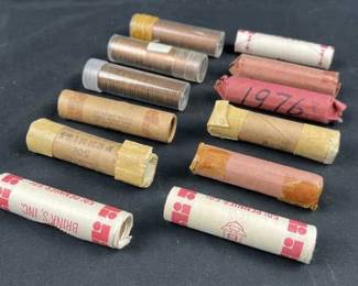 (12) Rolls of BU Copper Pennies 1959, 60s-70s