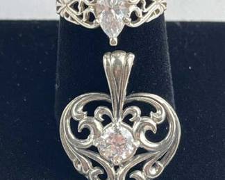925 Silver Filigree CZ Pendant & Ring