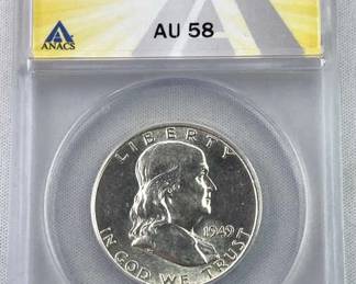 1949 ANACS AU58 Key Date Franklin Half