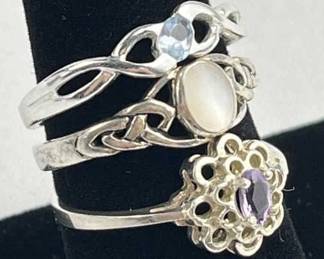 (3) 925 Silver Gemstone Rings