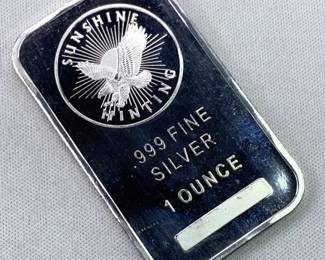 1oz Silver Bar, Sunshine Minting .999 Fine
