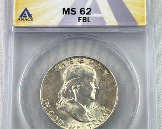 1950 ANACS MS62 FBL Full Bell Line Franklin Half