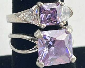 (2) 925 Silver Square Amethyst Rings