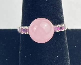 925 Silver Rose Quartz & Pink Stones Ring
