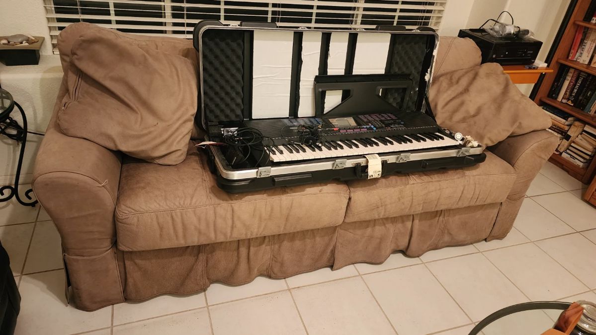 Sage Leather Couch & Yamaha PSR-220
