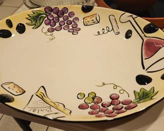 Handpainted Clay Art Buon Vino Serving Party OVAL Platter