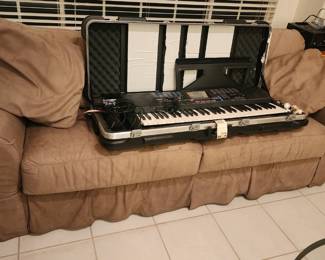 Sage Leather Couch & Yamaha PSR-220