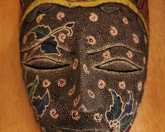 Batik Face Mask Carved Wood Wall Art 
