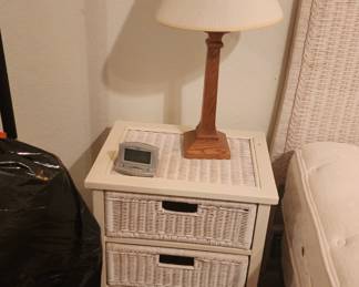 Nice 3 drawer white wicker nightstand