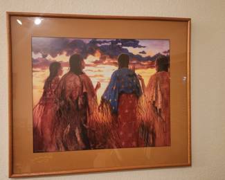Framed Native American Art Indian Women Dancing Knowing The Dawn Abstract Art