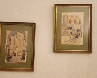 Pair F.J.D. Boers Vintage Watercolor Painting Framed Prints