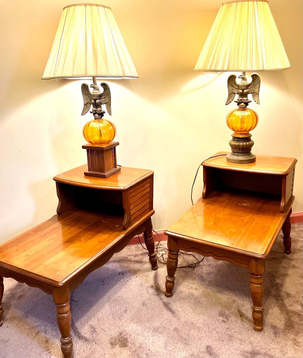 Mid Century Modern Maple Step-Up End Tables 