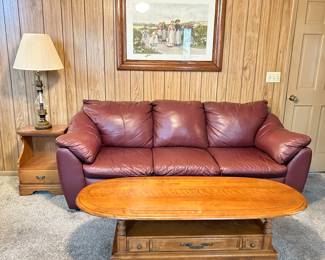 Leather sofa Vintage oak coffee table