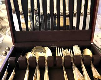 Oneida GORHAM Edgemont Sterling Gold Accent 8 pcs flatware set