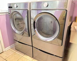 Kenmore Elite 7.4 cu Stackable Steam cycle Front-Load washer and Electric Dryer Metallic Silver