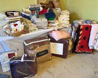 Blankets, comforters, sheet set, antique quilts