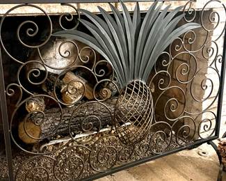 Wrought Iron pineapple fire screen