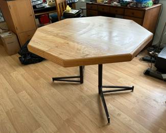 Approximately 45” wide table with additional leaf to expand.