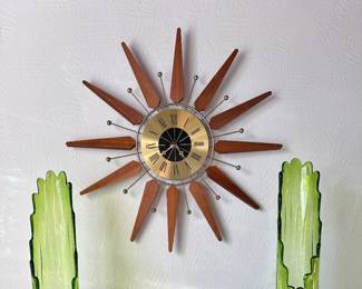 Mid-Century Clock - 2 Foot TALL Green Glass Vases